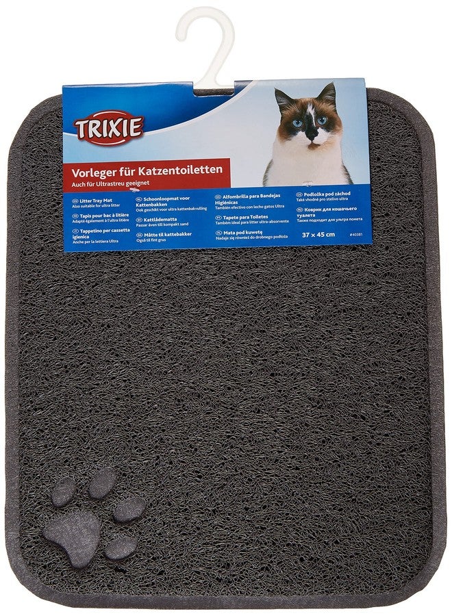 Trixie: - Cat Litter Tray Mat | Made with PVC, Non-Slip Base Helps Catch Litter Grains | Suitable for Ultra Litter | Can Also Be Used Underneath Feeding Bowls - Dark Grey (15 x 18 inches) - Image 1
